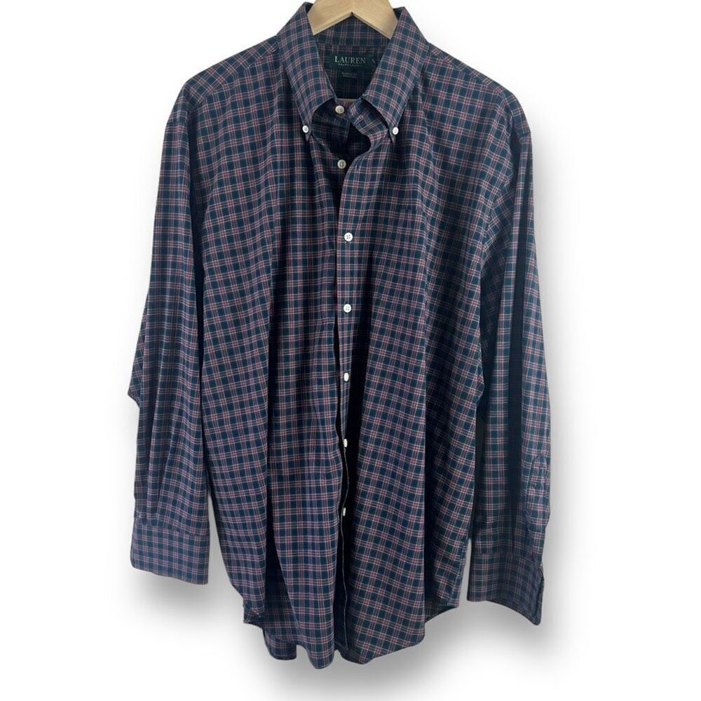 Ralph Lauren Men's 18 34/35 Long Sleeve Classic No Iron Plaid Button Up Blue Red